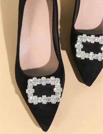 큐빅 장식 페이크 스웨이드 청키힐