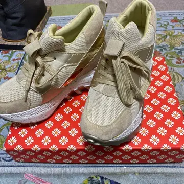 골드 스웨이드 메쉬 스니커즈