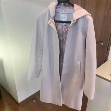 후드 부착 라이트 퍼플 롱 코트