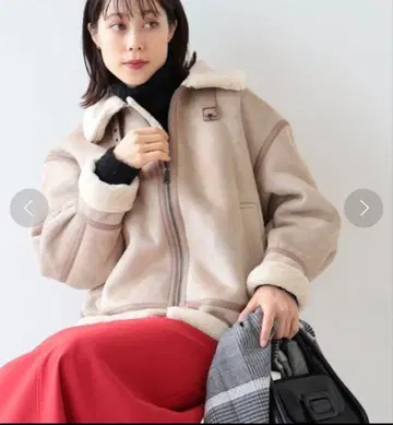 Ray BEAMS 페이크 무스탕 보머 자켓 베이지