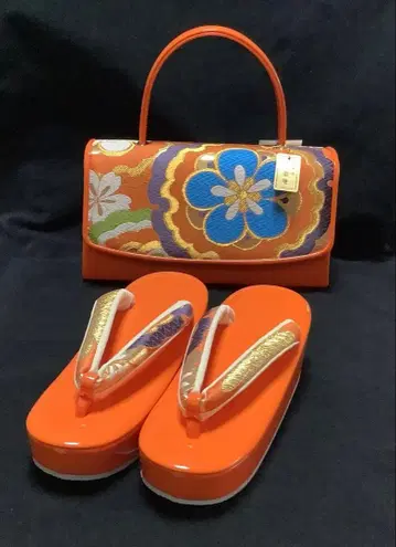 일본제 고급 후리소데용 순수 실크 오비지 사용 조리 백 세트 프리 사이즈