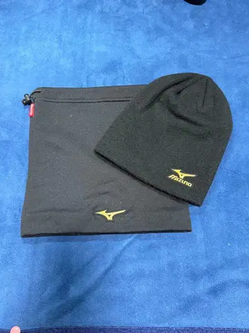 미즈노 블랙 넥워머 니트 캡 세트