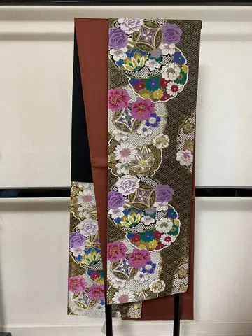 후리소데용 후쿠로 오비 설륜 칠보 블랙 베이스 성인식 결혼식 고전