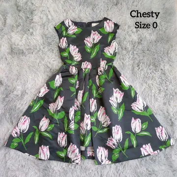 Chesty 체스티 튤립 패턴 원피스 플레어 네이비 사이즈 0