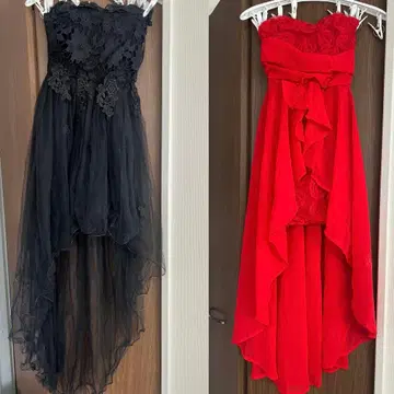 블랙과 빨간색의 하이 로우 드레스 세트