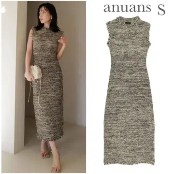 [ 새상품급 ] anuans 아뉴앙스 브러시 트위드 니트 원피스 베이지