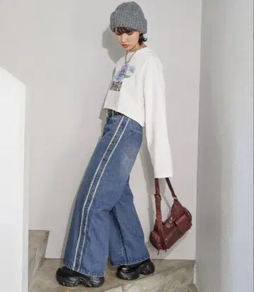 PAGEBOY 프린지 라인 데님 팬츠