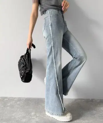 mily bilet 사이드 프린지 빈티지풍 플레어 데님