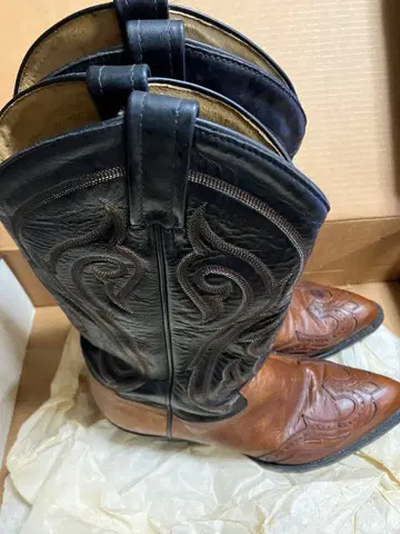웨스턴 부츠 블랙과 브라운 가죽