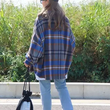 시마무라 nozomi 기모 체크 셔츠 블루