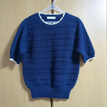 스카시 보더 숏 슬리브 니트 워셔블