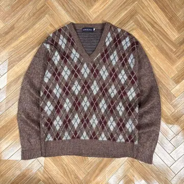 usa제 80s 90s HIMALAYA V넥 니트 아가일 무늬 스웨터