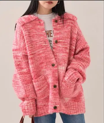 새상품급! 프릭스스토어 카라 달린 믹스 니트 가디건 핑크