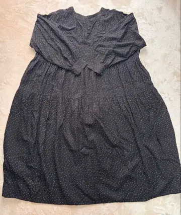 블랙 도트 무늬 긴팔 셔츠 원피스