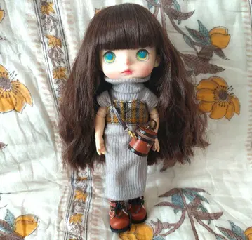 몬스토 인형 사이즈 가발 롱 웨이브/다크 브라운