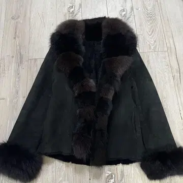 블랙 무스탕 코트 퍼 포함 양가죽 폭스 빅 사이즈