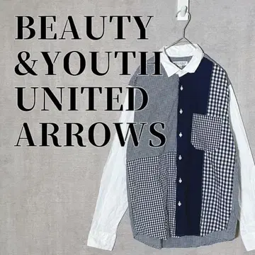 BEAUTY&YOUTH 패널 디자인 긴팔 셔츠 깅엄 체크 x 네이비