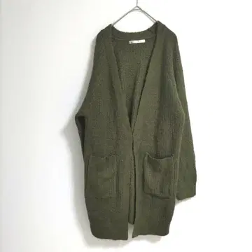 이카 롱 가디건 다크 그린 포켓 있음 M