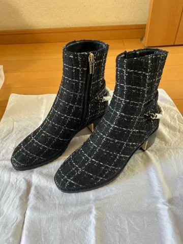 [ 미사용 새상품 ] RANDA 백 체인 숏부츠 체크 무늬 22.5cm