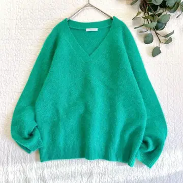 새상품급 Plage Fur V넥 퍼 니트 봄 색상 복슬복슬 프리