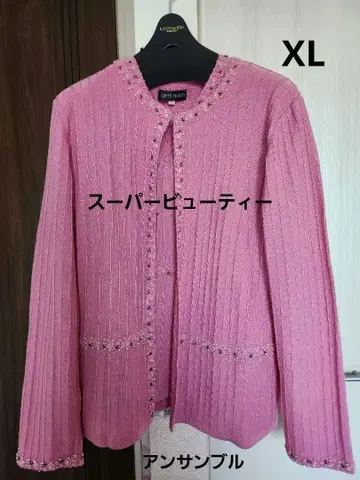 슈퍼뷰티 반팔 니트&가디건 XL 핑크 울 비즈 자수