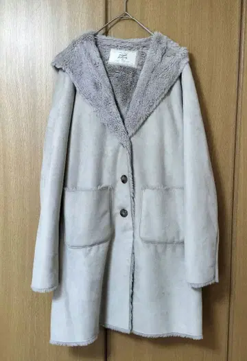 후드 부착 롱 코트 코트 라이트 그레이 그레이지