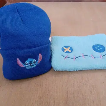 스티치 니트 모자 파랑 57.5cm 스크램프 파우치 포함