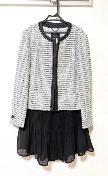 23구 트위드 노카라 자켓 avv 플리츠 스커트 수트 LL