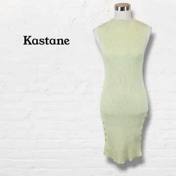 카스타네 사이드 버튼 리브 니트 원피스 슬리브리스 [ F ] 라이트 그린