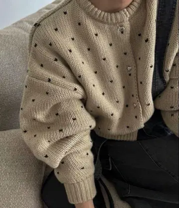 heart dot reversible knit cardigan