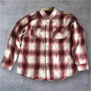 옴브레 체크 플란넬 셔츠 레드 계열 XL