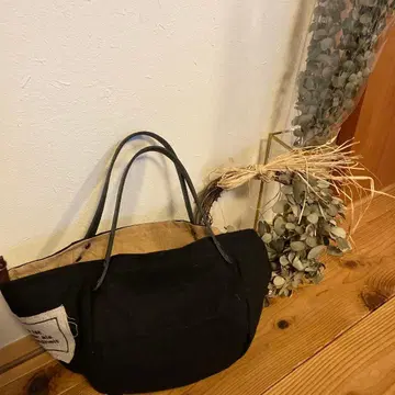 핸드메이드 천일염 블랙 린넨 & 카멜 콜론 토트백