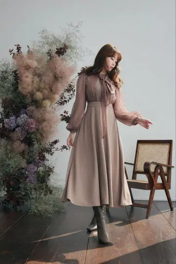 Herlipto 보타이 시폰 미디 드레스 M 사이즈