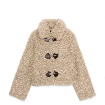 토글 버튼 인조 모피 자켓