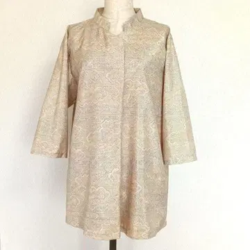 기모노 리메이크 염색 오시마 베이지 무늬 들어간 7부 소매 튜닉