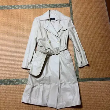 POST 베이지 크림색 천연 가죽 트렌치코트 가죽 트렌치코트