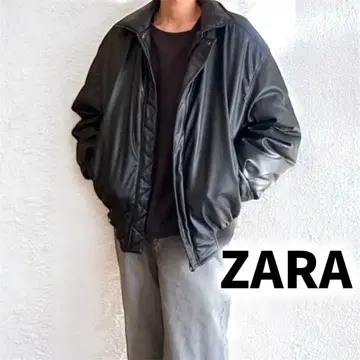[컨디션 최상] ZARA 블랙 인조 가죽 다운 봄버 자켓 M 고급스러움