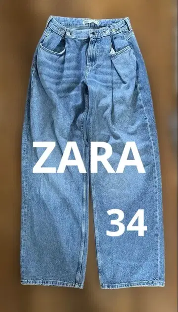 ZARA 와이드 레그 데님 34 웨스트 사이드 버튼