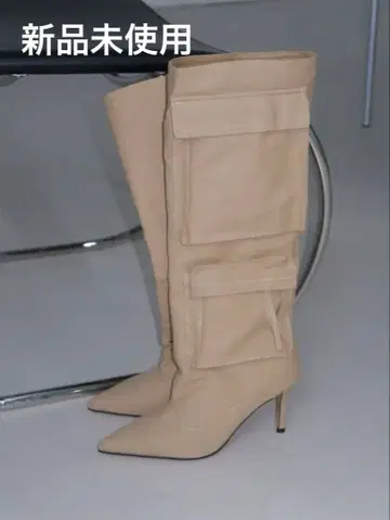 새상품 23.5cm 롱 부츠 베이지 니하이 싸이하이 한국 Y2K