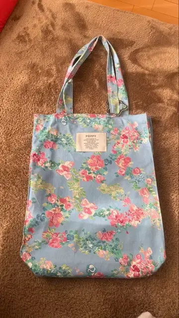 POPPY 아사기니뇨 꽃무늬 토트백 스카이블루
