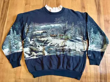 미국제 빈티지 마차 사슴 설산 프린트 맨투맨 80s 90s