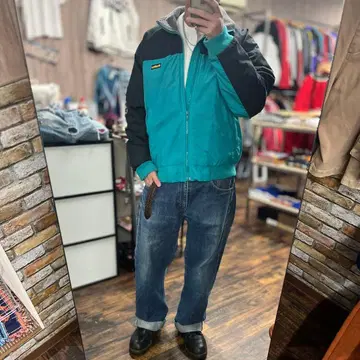 Oshkosh 90s 아메카지 구제 나일론 자켓 터콰이즈/블랙