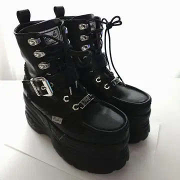 요스케 통굽 레이스업 부츠 가죽 블랙 22.5cm