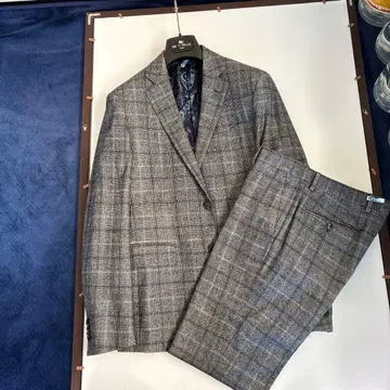 에트로 그레이 계열 체크 무늬 비즈니스 정장 48 사이즈