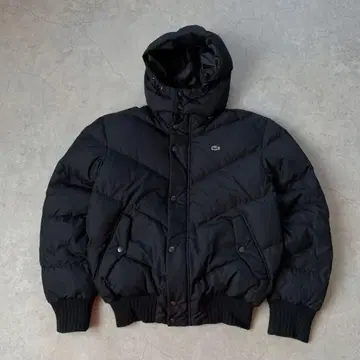 LACOSTE 다운 자켓 후드티 로고 짧은 기장 블랙