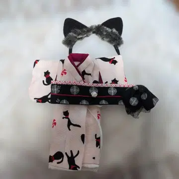 네오 브라이스 고양이 패턴 유카타 고양이 귀 머리띠 포함