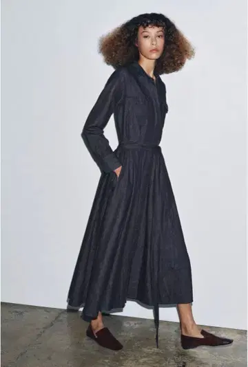 다크 데님 셔츠 원피스