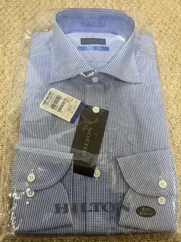 HILTON 파란색 체크 긴팔 커터 셔츠