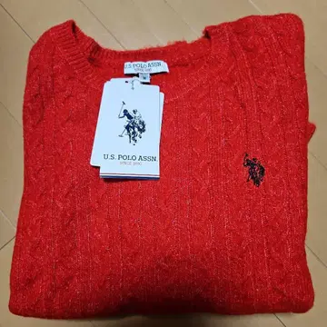 U.S. POLO ASSN. 케이블 니트 레드 스웨터 M 사이즈