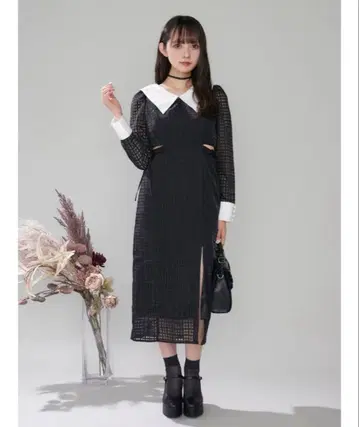 EATME 사이드 리본 BIG 칼라 원피스